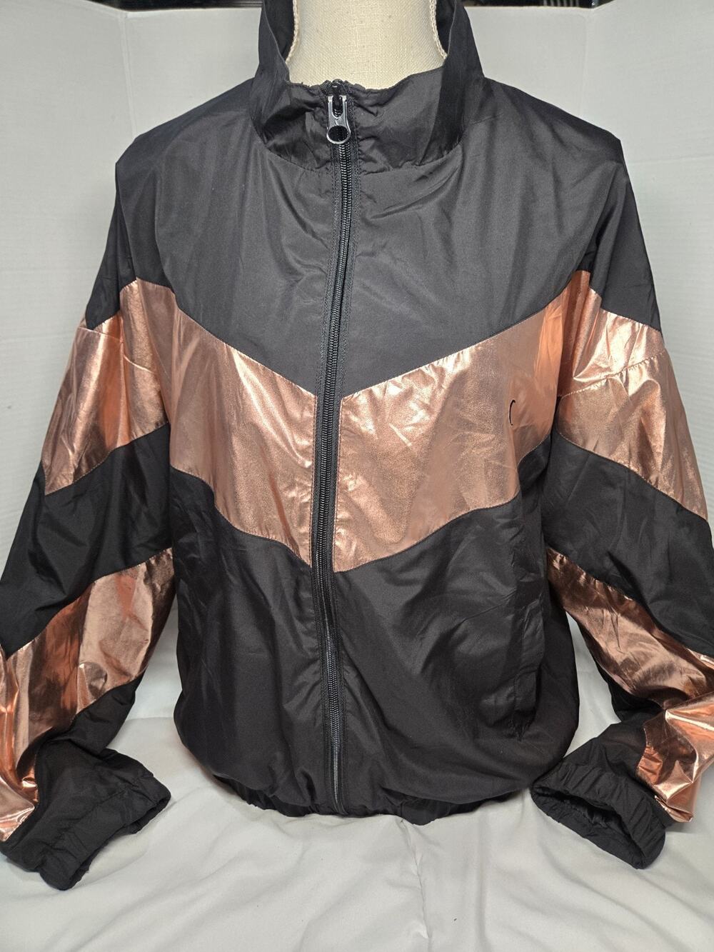 ZYIA L Women's Black Rose Gold Pink Shine Block Windbreaker Hiking Outdoor Safe